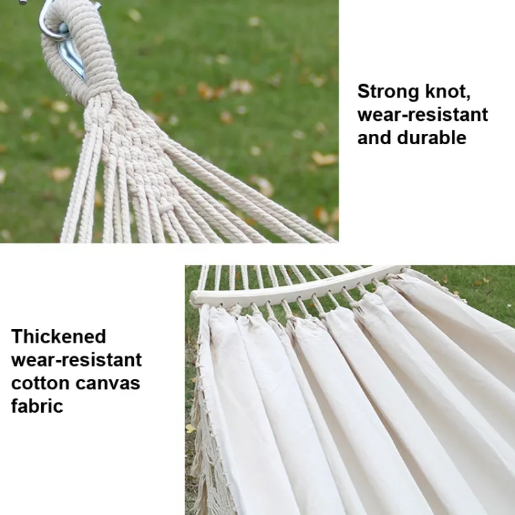 Cheap Wholesale 200x150cm Double Outdoor Camping Tassel Canvas Hammock with Stick(White) With High End Quality