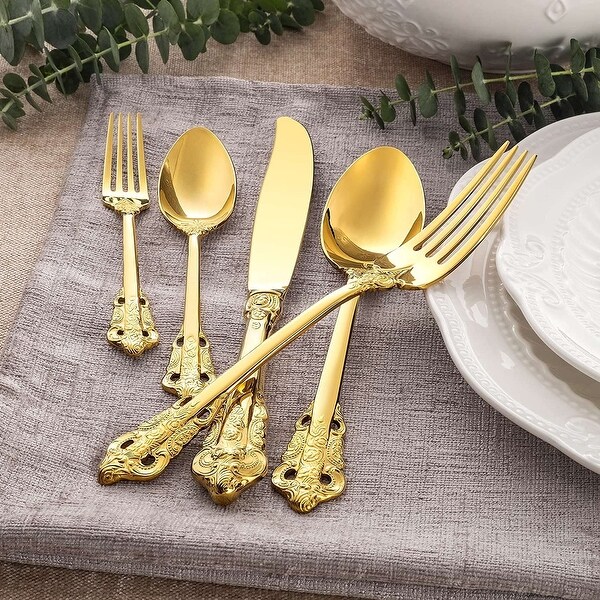 45 Pieces 18/10 Stainless Steel Flatware set， Service for 8， silver plated with gold accents， Fine Silverware set