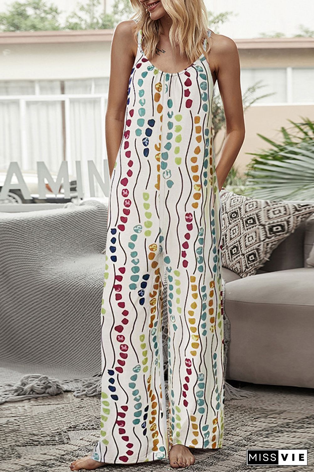 Print Long Pants Loose Jumpsuit Wholesale