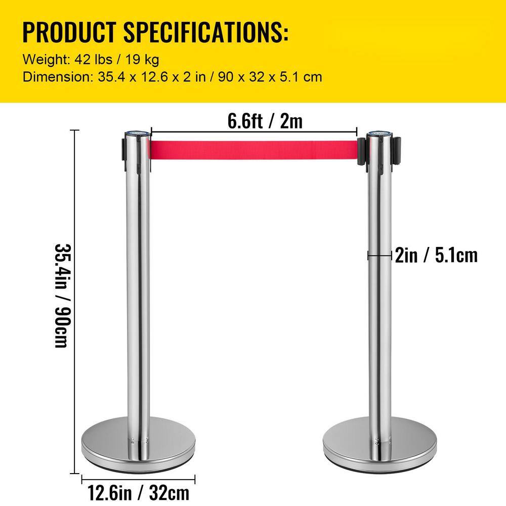 VEVOR 6.6 ft. Crowd Control Stanchion Set Red Retractable Belt Line Dividers with Sturdy Rubber Base in Silver (6-Pieces) GLZYSHDJTZGX6WOY8V0