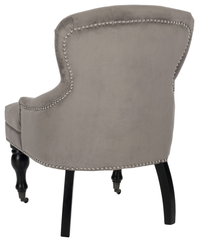 Lincoln Tufted Arm Chair With Silver Nail Heads Mushroom Taupe   Traditional   Armchairs And Accent Chairs   by Peachtree Fine Furniture  Houzz