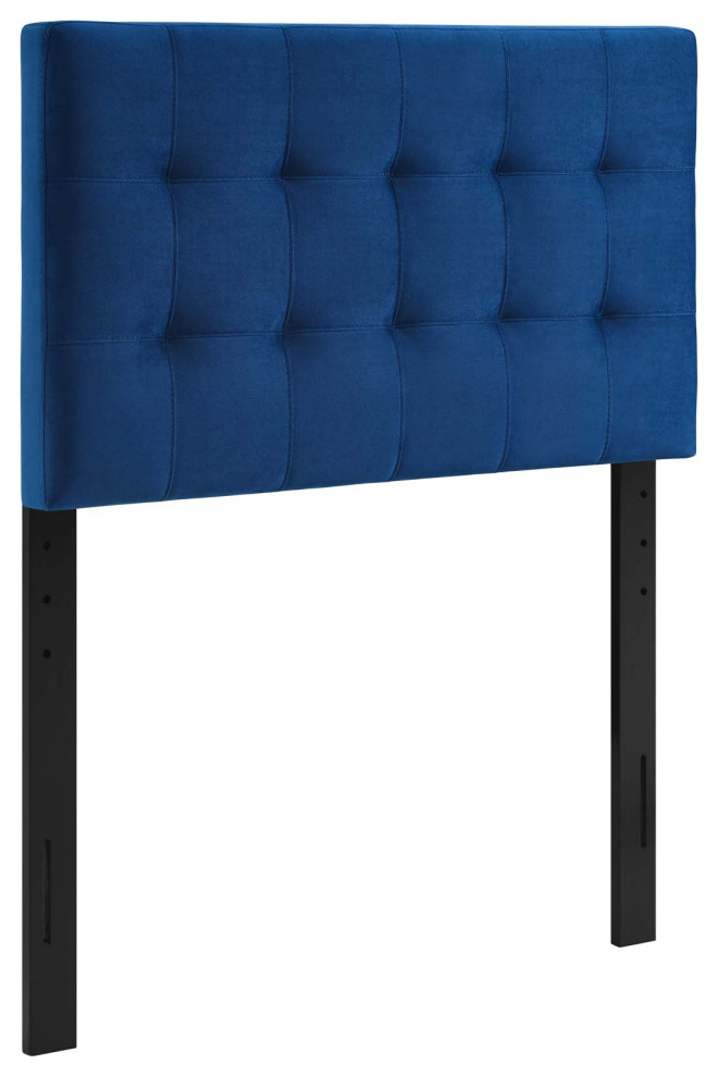 Navy Lily Biscuit Tufted Twin Performance Velvet Headboard   Transitional   Headboards   by First of a Kind USA Inc  Houzz