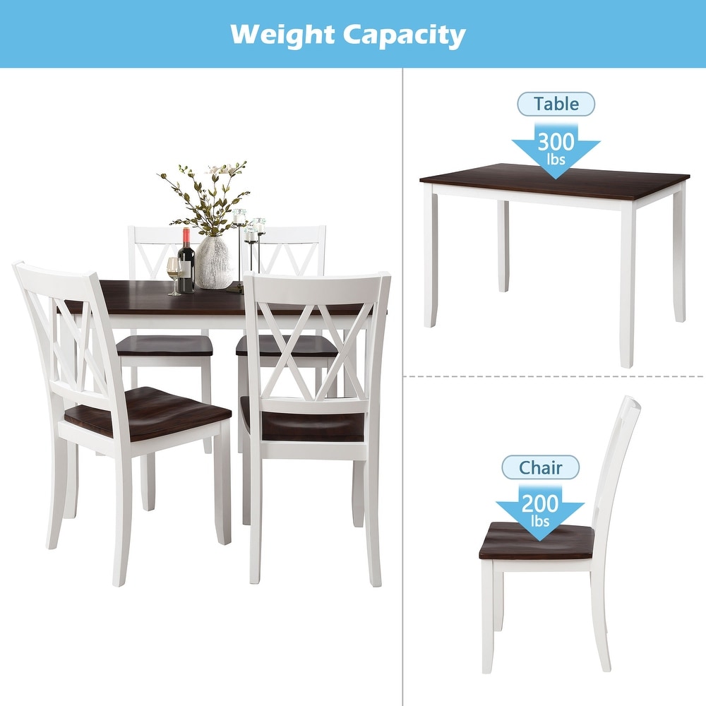 5 Piece Wooden Breakfast Nook Dining Table Set w/Ergonomic Chair White