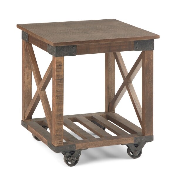 WYNDENHALL Barrie SOLID MANGO WOOD and Metal 20 inch Wide Square Industrial End Table in Distressed Dark Brown - 20 x 20 x 22.4