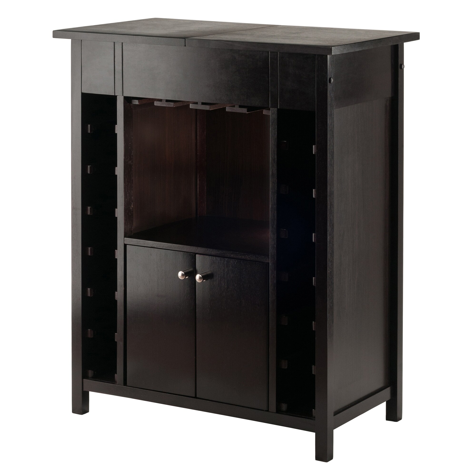 Yukon Wine Cabinet， Expandable Top， Espresso - 29.92 x 17.32 x 37.01 inches