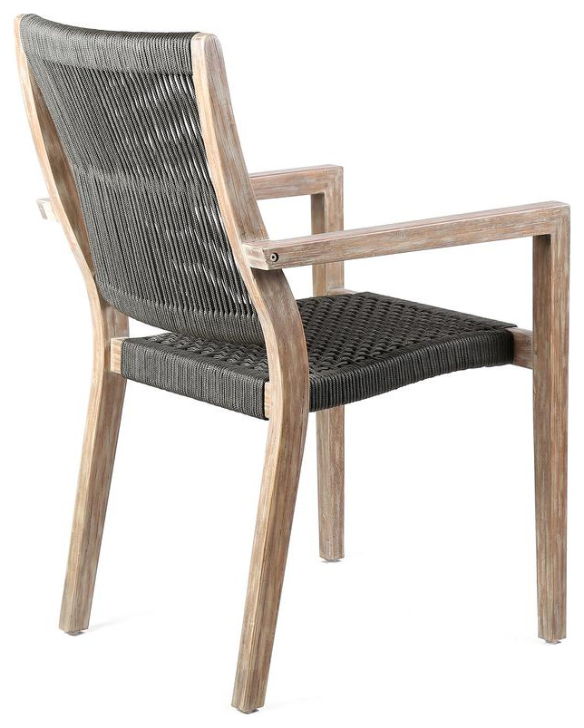 Madsen Outdoor Patio Charcoal Rope Arm Chair in Natural Acacia Finish   Set...   Contemporary   Outdoor Dining Chairs   by BisonOffice  Houzz