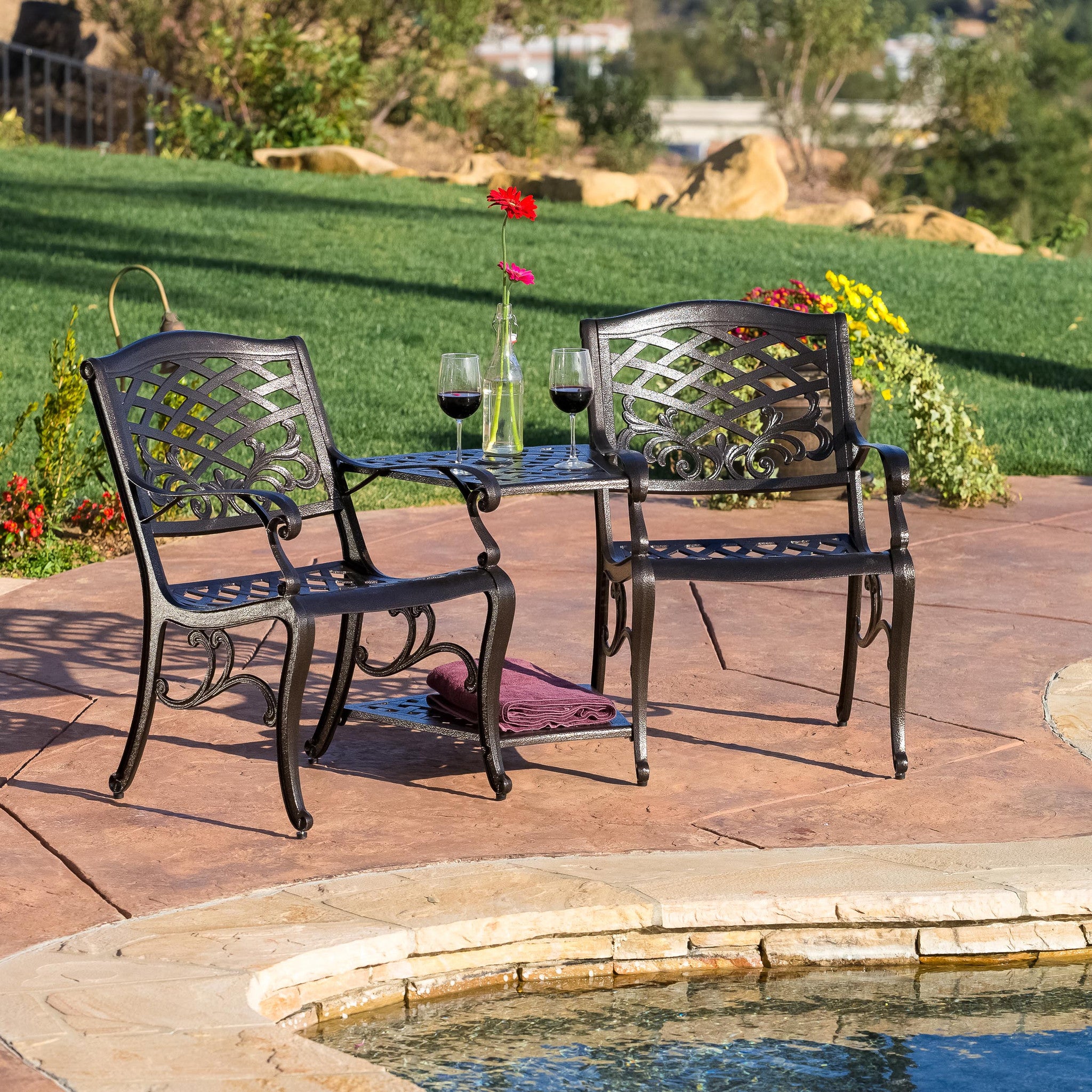 Prague Outdoor Cast Aluminum 2-Seater Set