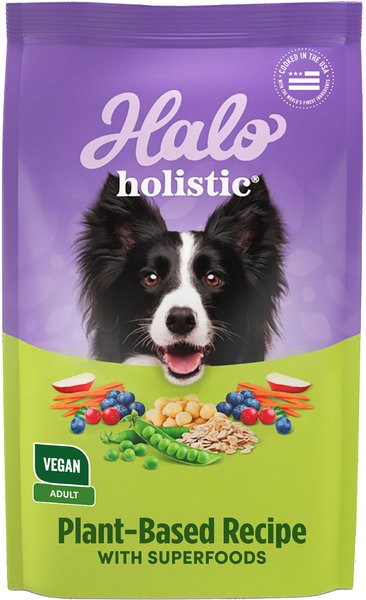 Halo Holistic Vegan Dog Food Complete Digestive Health Plant-Based Recipe with Superfoods Adult Formula Dry Dog Food