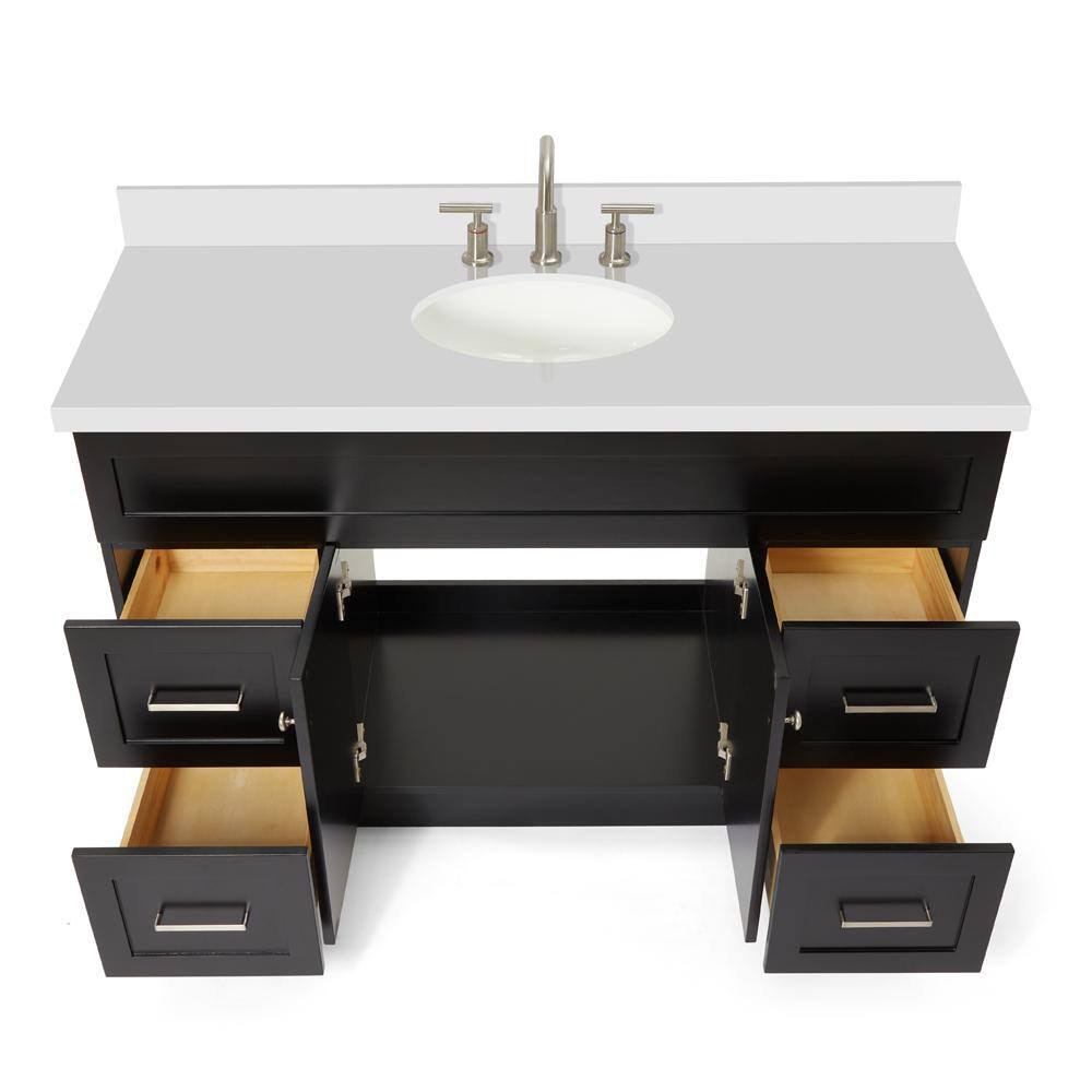 ARIEL Hamlet 55 in. W x 22 in. D x 36 in. H Bath Vanity in Black with White Quartz Vanity Top with White Basin F055SWQOVOBLK