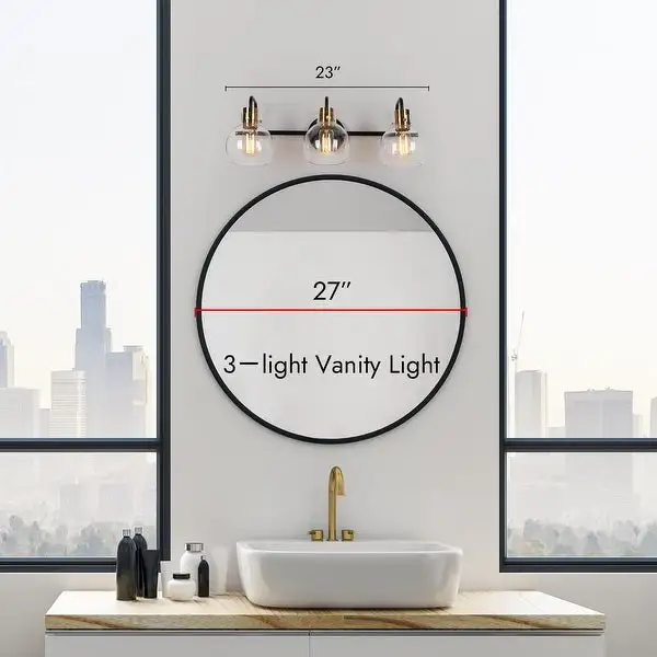 Modern 3-Light Bathroom Black Vanity Lights Globe Glass Wall Sconces - 23