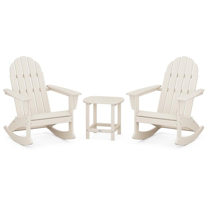 POLYWOOD Vineyard 3-Piece Adirondack Rocking Chair Set with South Beach 18-Inch Side Table in Sand