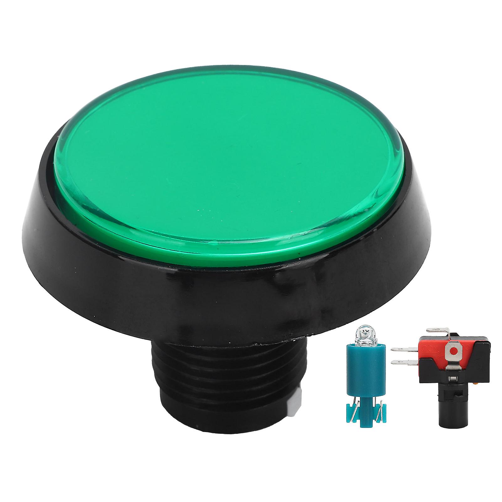 60mm Big Round Flat Button with LED Light 3‑Foot Switch for Crane Machine Game ConsoleGreen