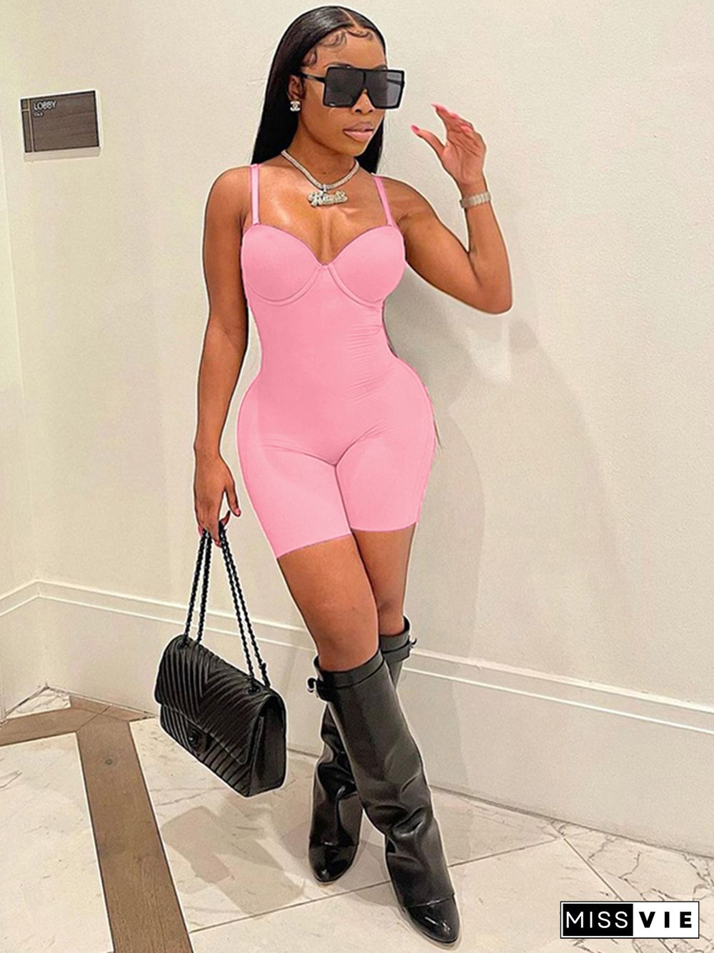 Sexy Baddie Style Jumpsuit Women Hipster Solid Popular Strapless Camisole One Piece Sheath Slim Body Shaping Club Wear