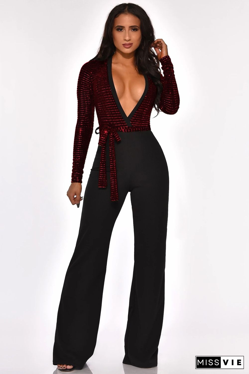 Sexy Deep V Sequin Wide-legs Jumpsuit