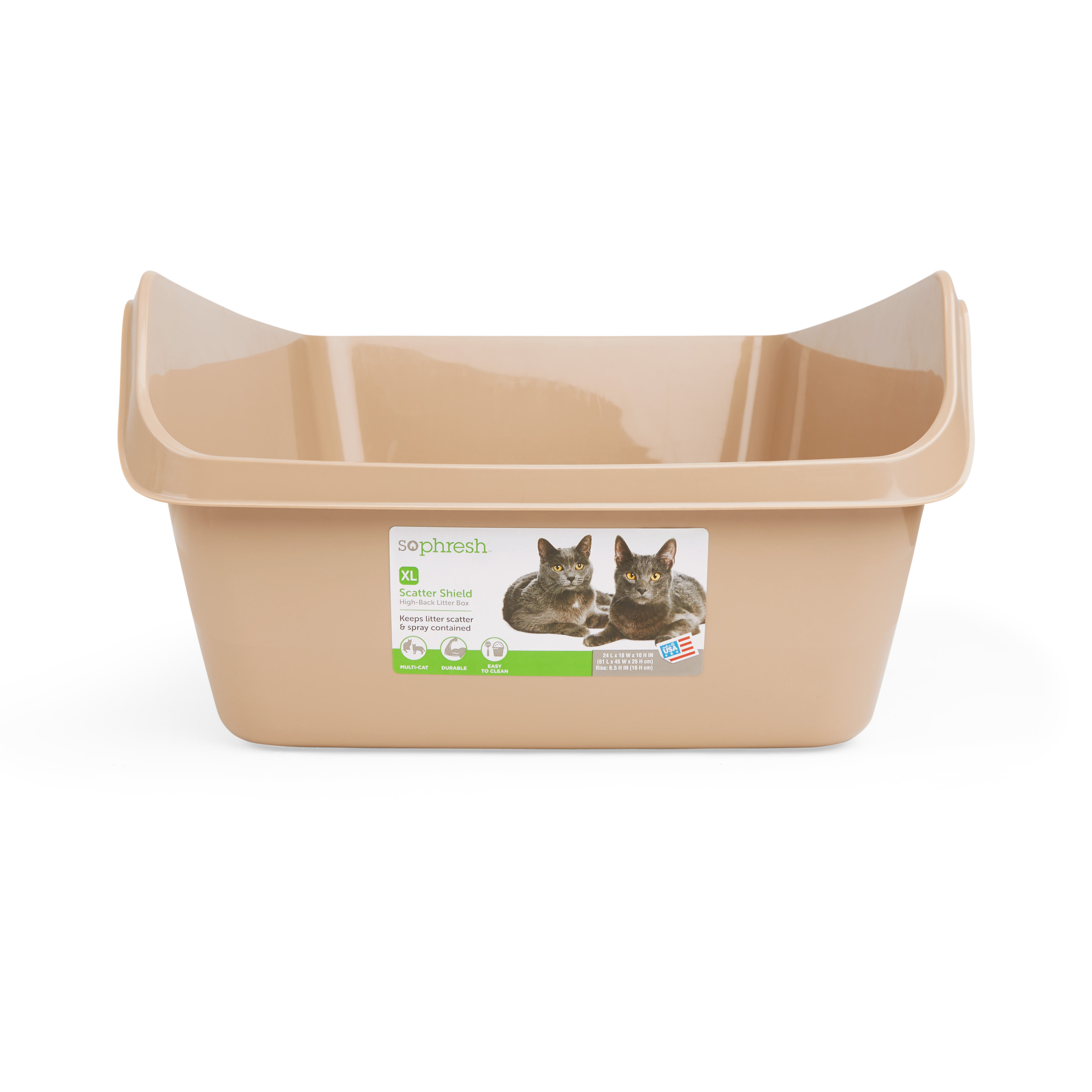 So Phresh Tan Scatter Shield High-Back Litter Box for Cat， X-Large