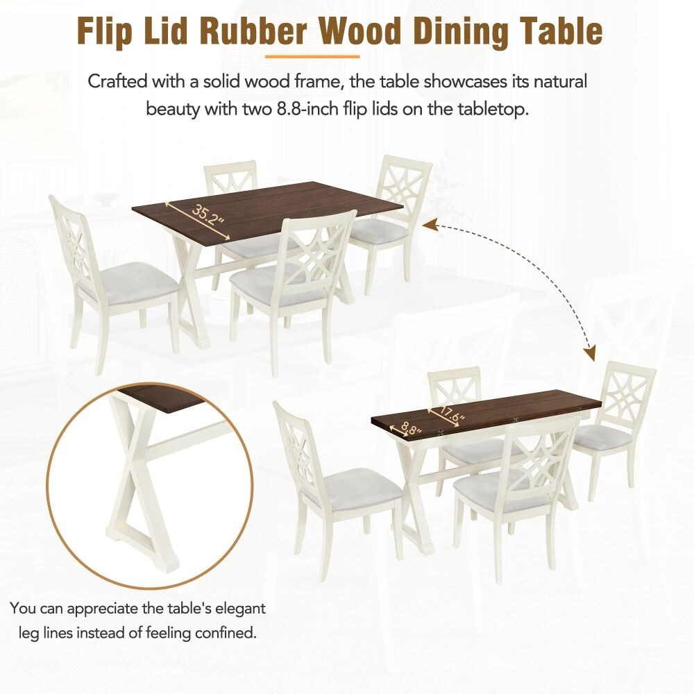 5 Piece 62x35.2inch Extendable Rubber Wood Dining Table Set with X shape Legs