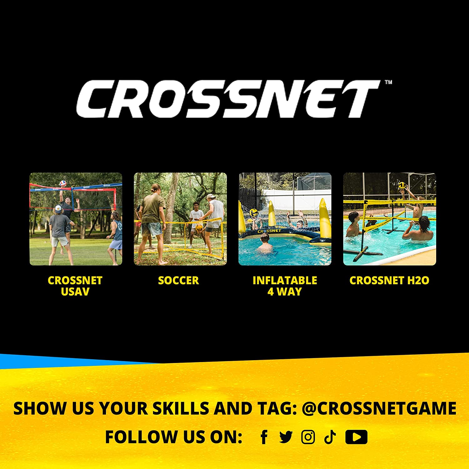 CROSSNET H2O Volleyball Pool Game for Adults and Family - Four Square Net Pool Game - Quick Assemble and Portable - Pool Volleyball Set for Inground Pools - Perfect Pool Toys for All Ages W/Accessories