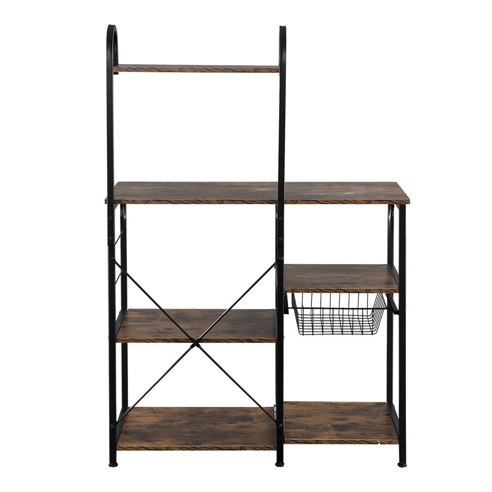 Ktaxon 5-Tier Bakers Rack， Kitchen Utility Microwave Oven Stand with Storage Shelves，10 Hooks and Metal Basket， Vintage Brown