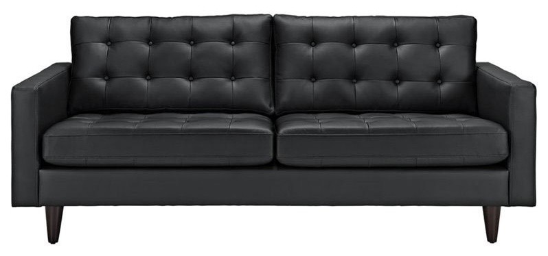 Maklaine Leather Tufted Sofa in Black   Midcentury   Sofas   by Homesquare  Houzz