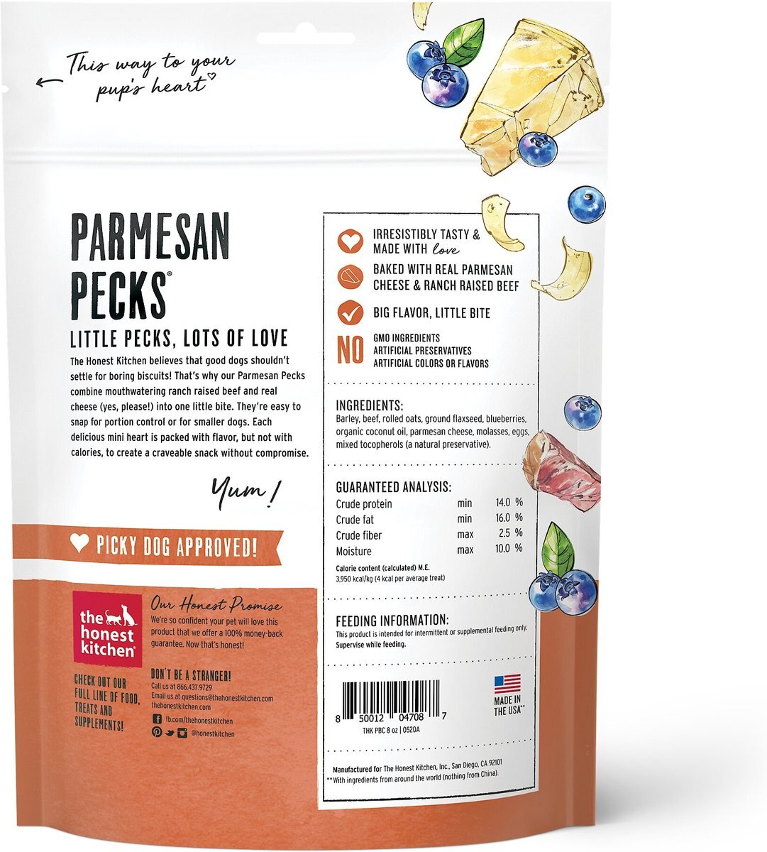 The Honest Kitchen Parmesan Pecks Beef， Parmesan and Blueberry Recipe Dog Treats