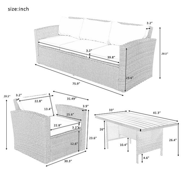 4-Pieces Outdoor Patio Garden Conversation Furniture Set for 5， PE Wicker Sectional Cushion Sofa Set for Any Outdoor or Places - Overstock - 37476168