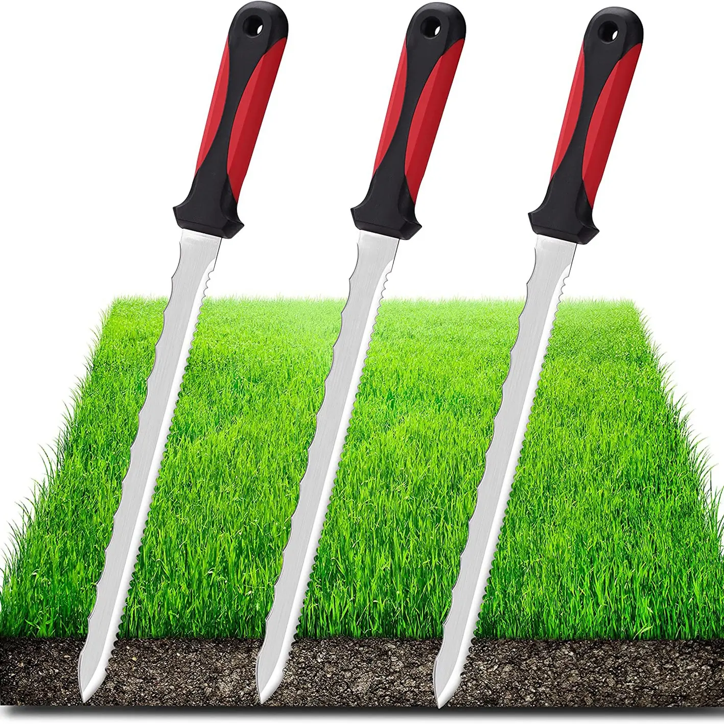 Double Side Utility Sod Cutter Lawn Repair Tool Stainless Steel Garden Knife with Red Handle