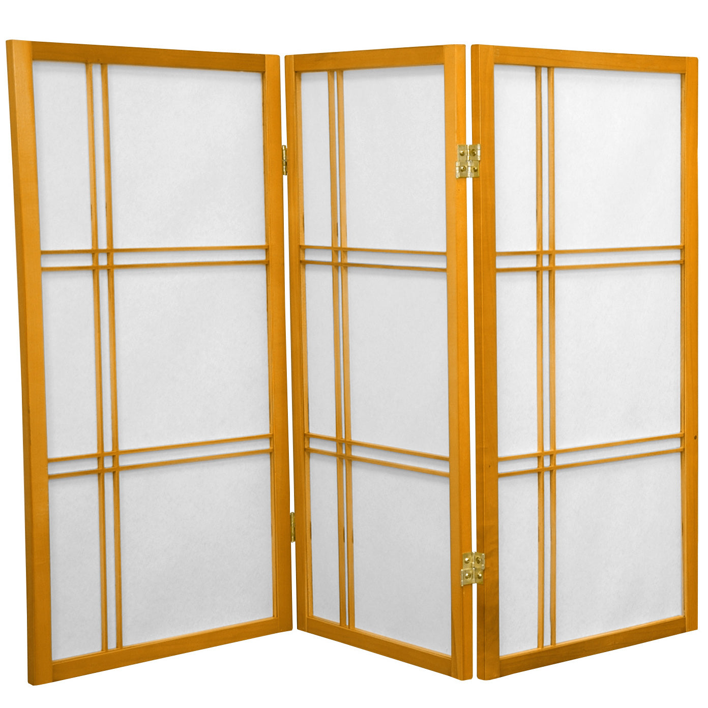 Oriental Furniture 3 ft. Tall Double Cross Shoji Screen, Rice paper, wood, 3 panels, Honey color, Traditional