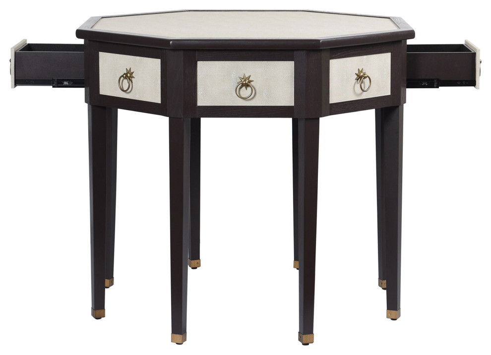 Dann Foley Center Table Ivory Faux Shagreen  Black Veneer Finish   Transitional   Console Tables   by StyleCraft  Houzz