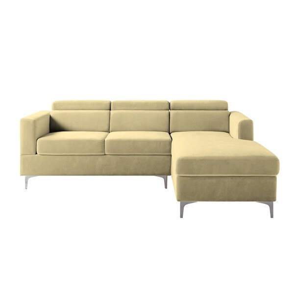 3 Seat Velvet Upholstered Sectional Sofa Adjustable Headrests with 6 Angle， Sofa and Chaise with Right Chaise and Metal Legs