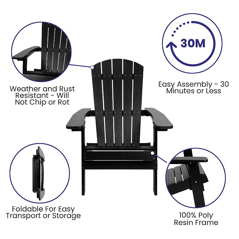 Flash Furniture Charlestown Folding All-Weather Adirondack Chair and End Table 3-piece Set