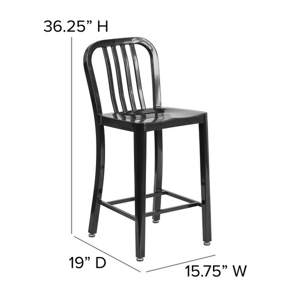 2 Pack 24'' High Metal Indoor-Outdoor Counter Height Stool w/ Vertical Slat Back