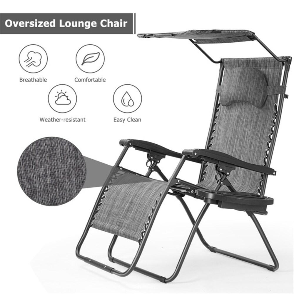 Single Folding Shade Canopy Cup Holder Recliner Lounge Chair