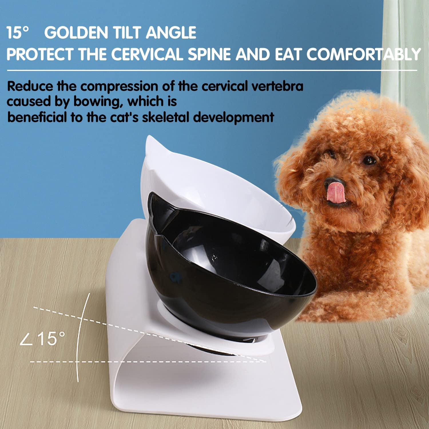 Cat Feeding Bowls, Cat Food Bowl With Raised Stand, 15°Tilted Anti-Slip Cat Bowl, Detachable, Non-Slip and Splash-Proof, For Food and Water Feeder, For Cats And Puppies