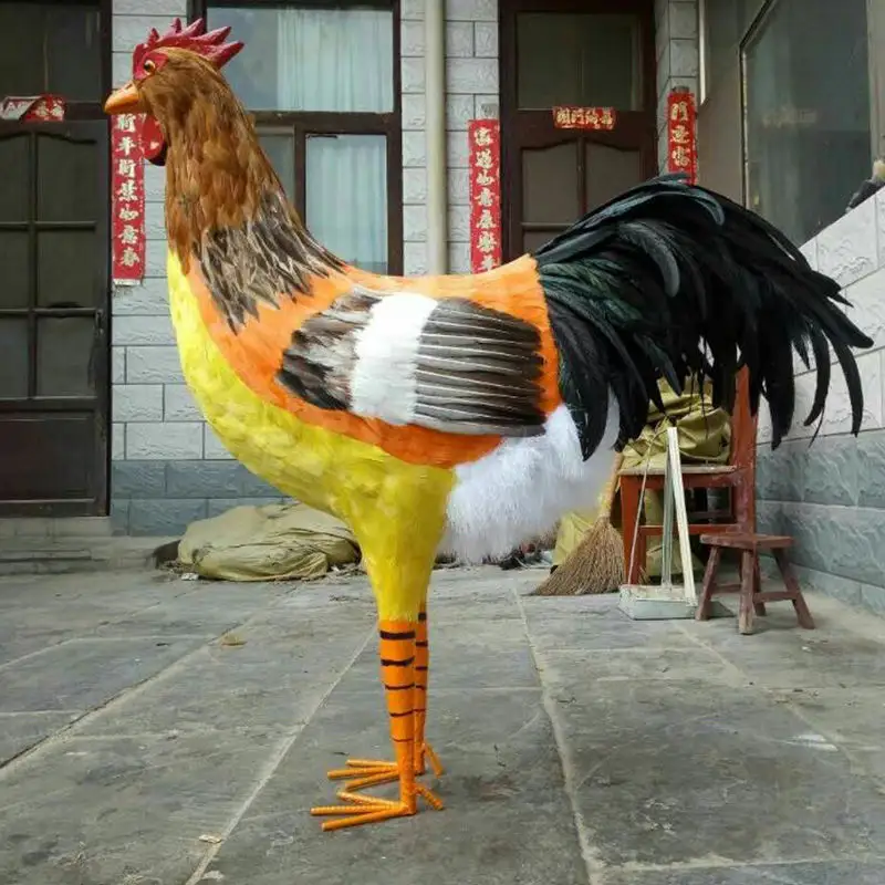 Ornament Model Chicken Poultry Animal Crafts Props Feather Supermarket Custom Simulation Animal Rooster