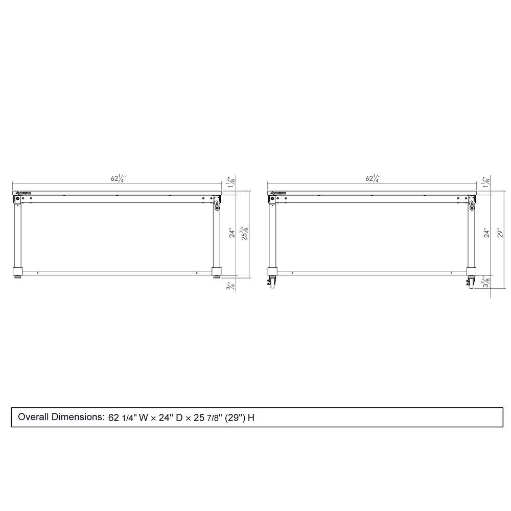 Husky Two Pack 52 in. and 62 in. Adjustable Height Work Tables with Solid Wood Tops in Black HOLT52XDB12+HOLT62XDB12