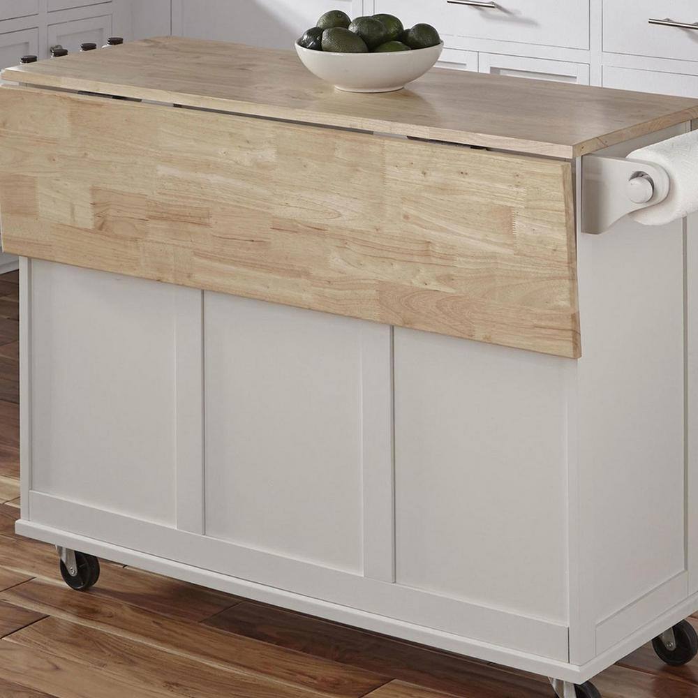 HOMESTYLES Dolly Madison White Kitchen Cart with Natural Wood Top 4511-95