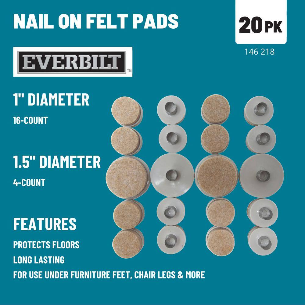 Everbilt Assorted Beige Round Felt Nail-On Furniture Pad Glides for Floor Protection (20-Pack) 49936