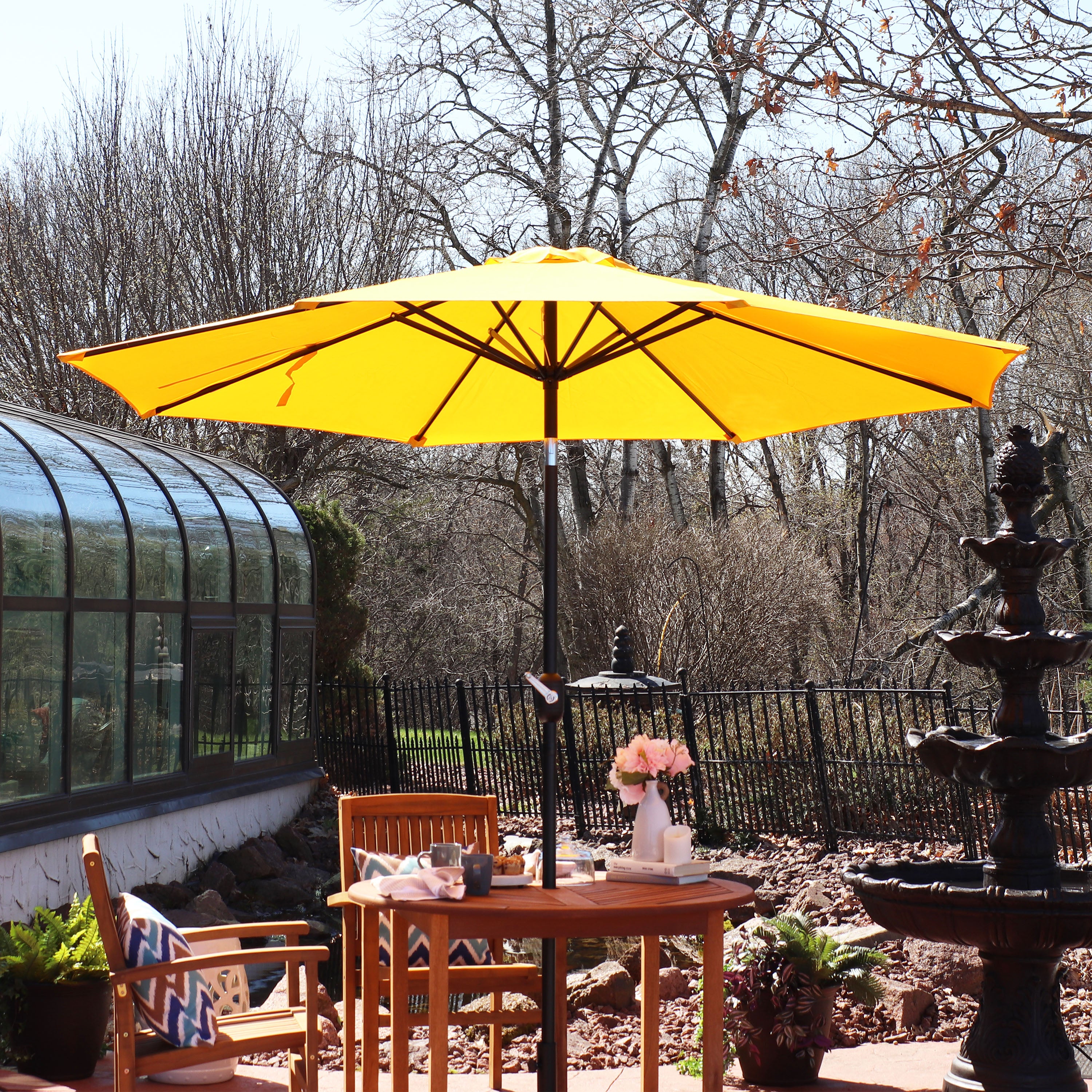 Sunnydaze Outdoor Aluminum Patio Table Umbrella with Polyester Canopy and Push Button Tilt and Crank - 9' - Gold