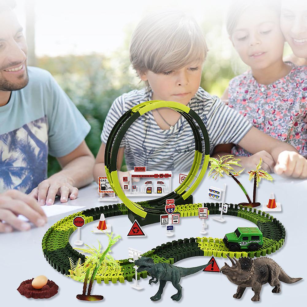 166 Pcs Children Dinosaur Track Toy Diy Assembly Holiday Gift Children Electric Track Toy Set Green