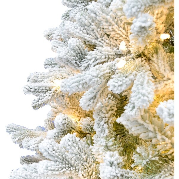 Fraser Hill Farm 6.5ft. Green Christmas Half Tree with Flock and Warm White LED Lighting