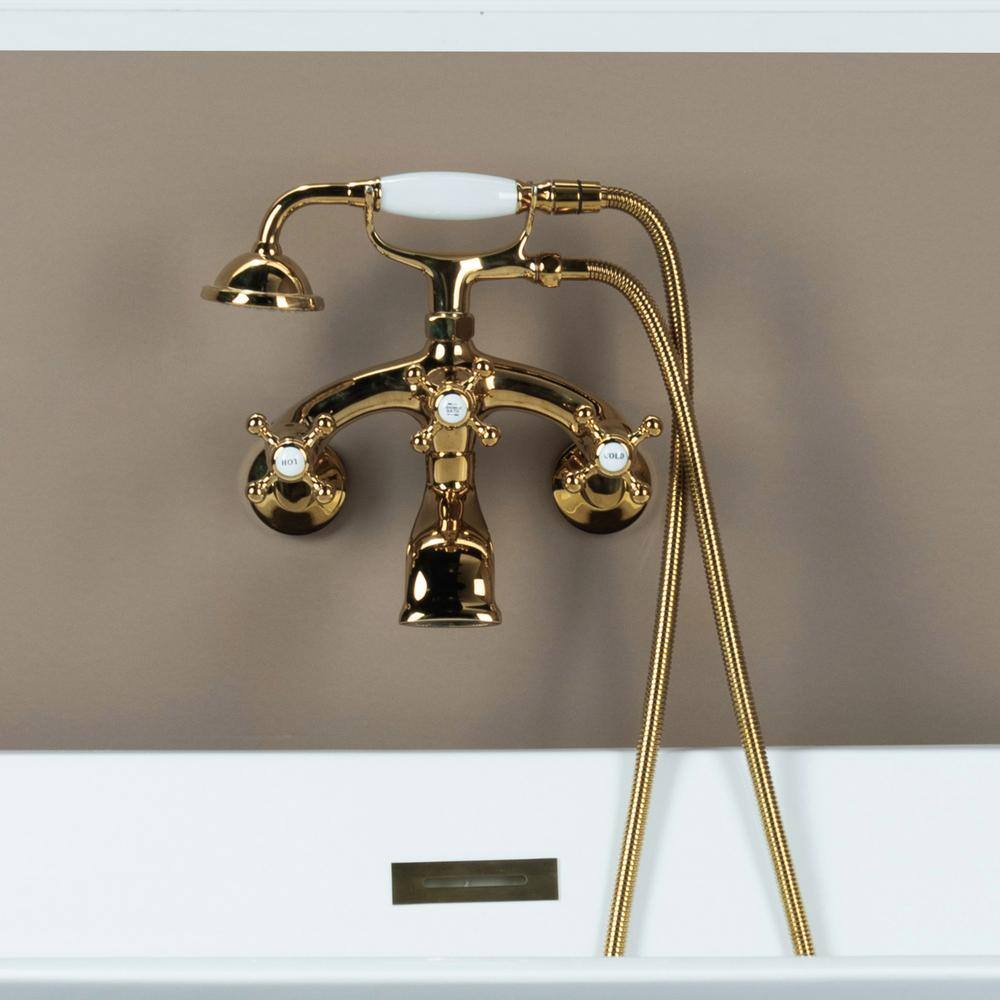 WOODBRIDGE 3-Handle Wall-Mount Adjustable Centers Bathtub Faucet with Handshower and Hose in Polished Gold F1229