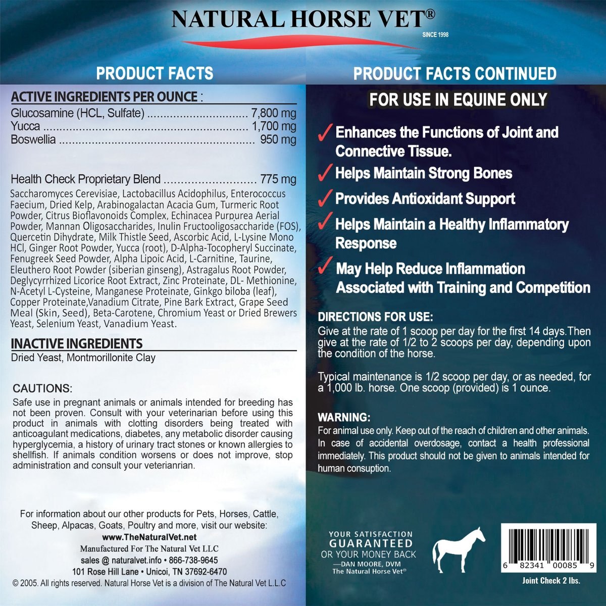 Natural Horse Vet Joint Check Maximum Performance Formula Horse Supplement