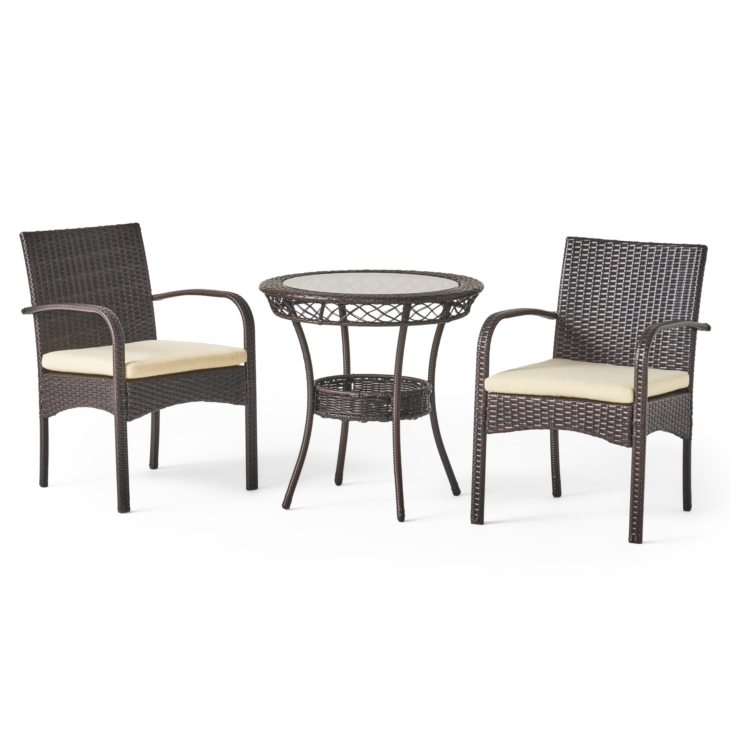 Meeker Outdoor 3-piece Wicker Bistro Set with Cushions