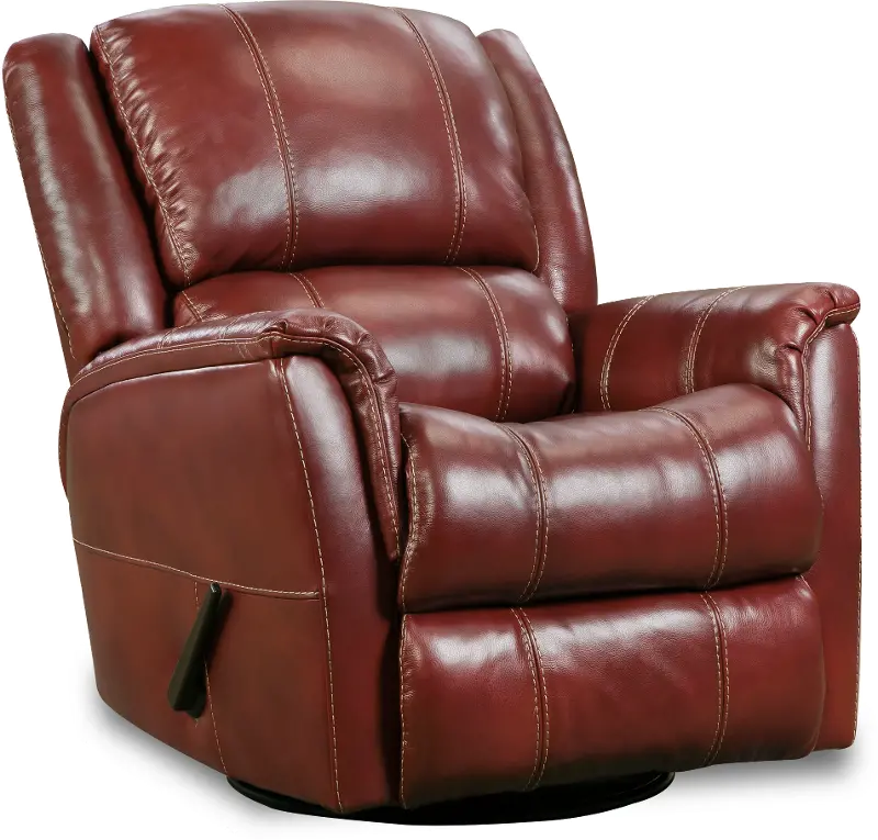 Nadi Red Leather-Match Swivel Glider Recliner