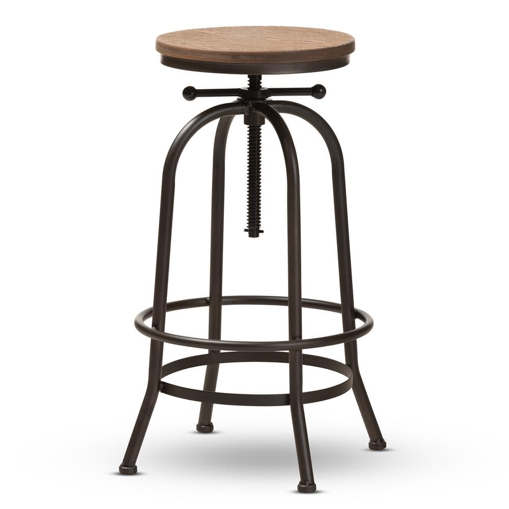 Baxton Studio Aline 28 in. Oak Brown and Rust Bar Stool 150-9121-HD