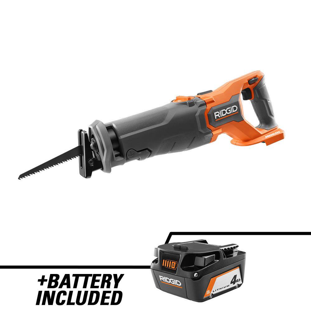 RIDGID 18V Brushless Cordless Reciprocating Saw with 18V Lithium-Ion 4.0 Ah Battery R8647B-AC87004