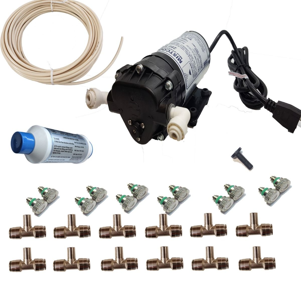 Patio Misting System- With Made in USA Pump -Metal Fittings - DIY Installation - 200 PSI Misting Pump - Mistcooling System