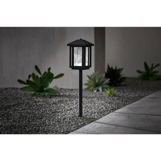 Hampton Bay Cairo Low Voltage Square Transitional Black Integrated LED Path Light With Bubble Glass (1-Pack) L08457