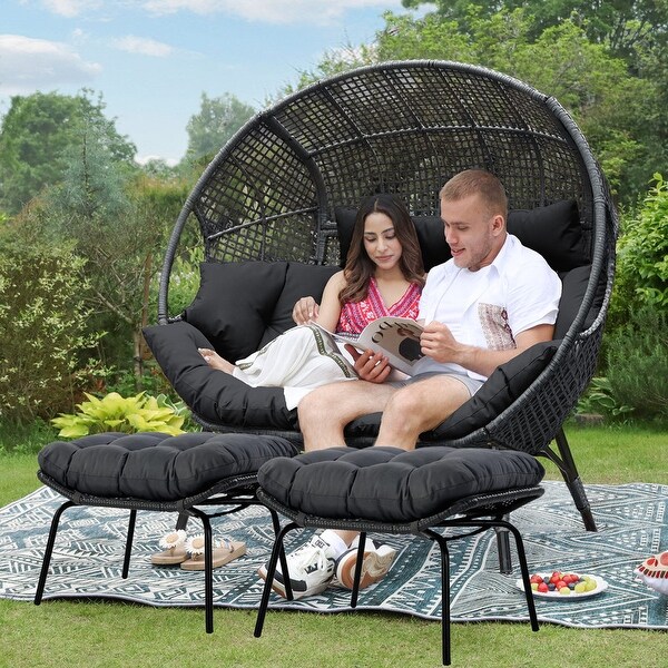 Nicesoul 2 Person Egg Chair with Ottoman Double Patio Outdoor Wicker Basket