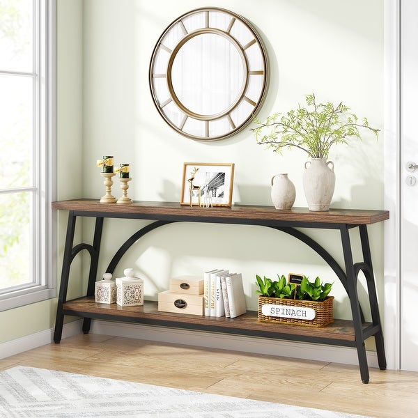 70.8” Extra Long Console Table， Narrow Sofa Tables Entryway Table for with 2 Tier Storage Shelves